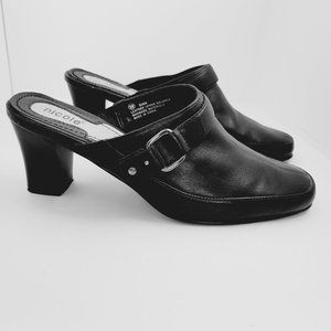 Nicole Black Leather Mules.  3" heel.  9M.